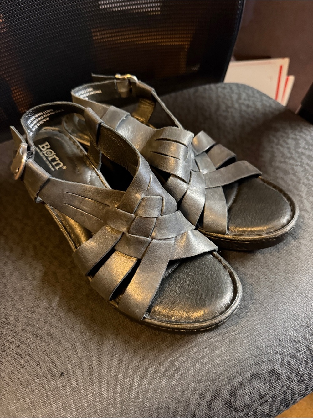 Black Leather Woven Sandals